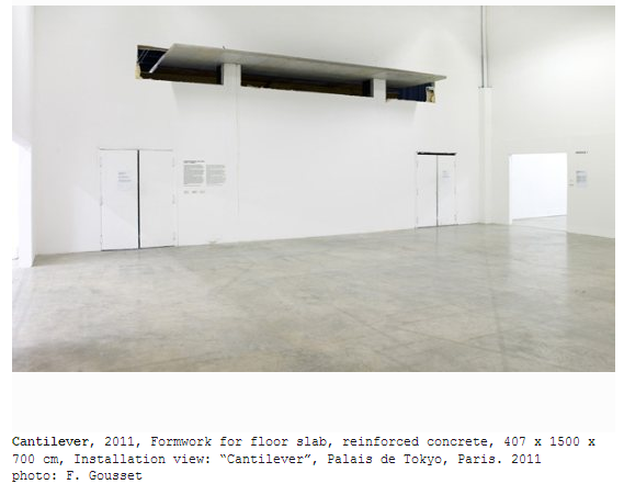 Karsten Födinger, Cantilever, 2011, Formwork for floor slab, reinforced concrete, 407 x 1500 x 700 cm, Installation view: “Cantilever”, Palais de Tokyo, Paris. 2011 photo: F. Gousset